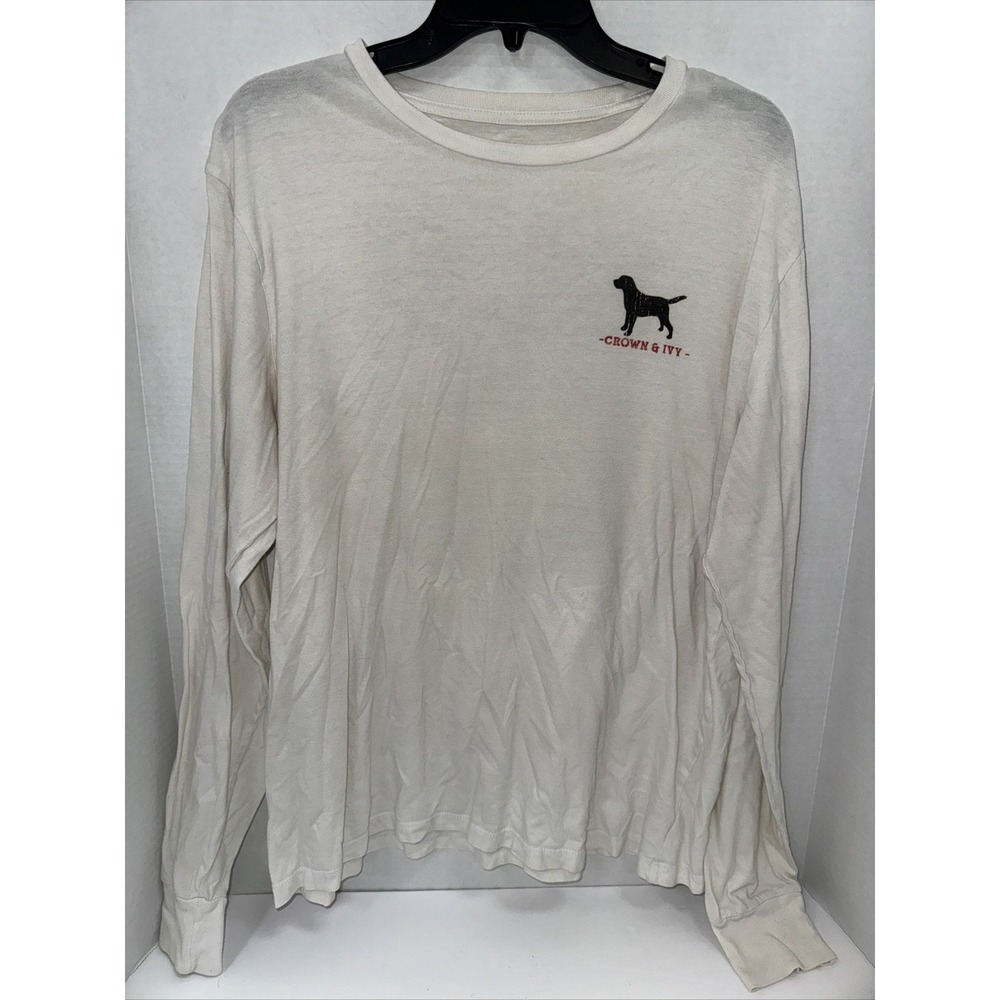 Crown & Ivy Shirt Men's Size Large White Long Sleeve Dogs T Shirt